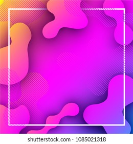 Pink and lilac background with white square frame and abstract pattern. Vector illustration.