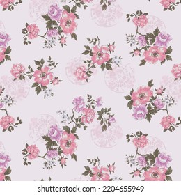 Pink and lilac bouquet of flowers pattern watercolor retro design