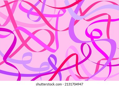 Pink and lilac ribbons on a pink background.Abstract background.Modern trendy vector illustrations for dance school. bright hand-drawn pink ribbons on light pink backdrop