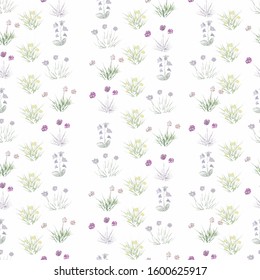 Pink lilac and yellow flowers on a light background vector pattern