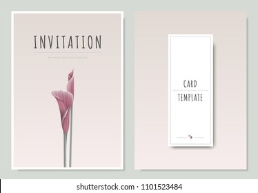 Pink lilies flower, minimal invitation card template design