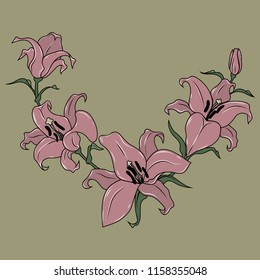 Pink lilies. Vector image.