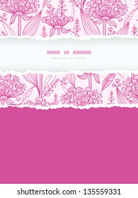 Pink lillies lineart vertical torn frame seamless pattern background