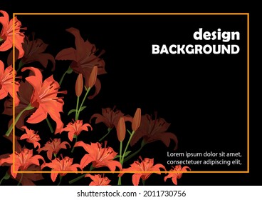 pink lily flower vector on black background, border in corner
