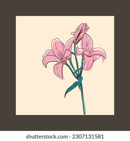 Pink lily flowers isolated on light background. Realistic vector illustrations
