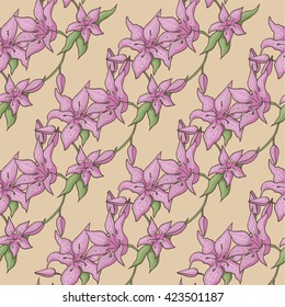 Pink lily pattern. Vector illustration.