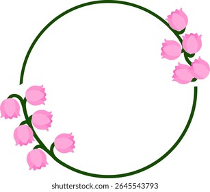 Pink Lily of the Valley Circular Floral Frame Isolated