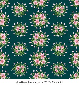 Pink lily vector artwork for apparel and fashion fabrics seamless pattern background