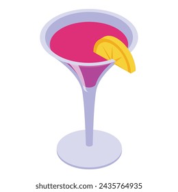 Pink lime cocktail icon isometric vector. Drink pink gin. Lemon juice menu