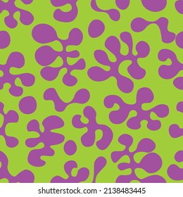 Pink and lime green organic, groovy blobs in repeatable seamless pattern, reminiscent of lava lamps.