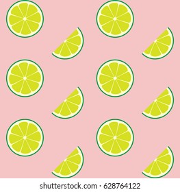 Pink Limeade Seamless Vector Pattern Tile. Green Lime Round Halves and Slices Arranged on Pink Background. Lemonade Stand Summer Picnic Party Decoration. Food Packaging Design. Swatch Included.