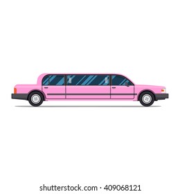 Pink limo. limousine. Flat vector illustration. Isolate. Luxary vehicle. Side view