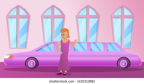 Pink limousine concept banner. Cartoon illustration of pink limousine vector concept banner for web design