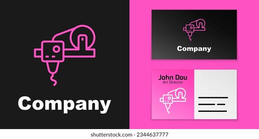 Pink line 3D printer icon isolated on black background. 3d printing. Logo design template element. Vector