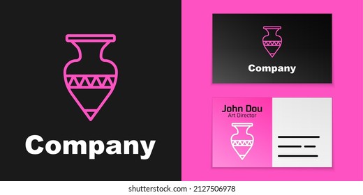 Pink line Ancient amphorae icon isolated on black background. Logo design template element. Vector