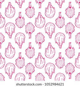Pink line art vector pitaya seamless pattern