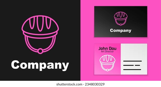 Pink line Bicycle helmet icon isolated on black background. Extreme sport. Sport equipment. Logo design template element. Vector