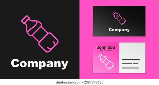 Pink line Bottle of water icon isolated on black background. Soda aqua drink sign. Logo design template element. Vector