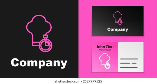 Pink line Chef hat icon isolated on black background. Cooking symbol. Cooks hat. Logo design template element. Vector