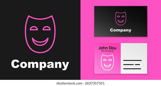 Pink line Comedy theatrical mask icon isolated on black background. Logo design template element. Vector