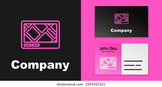 Dispositivo Gps de línea rosa con icono de mapa aislado en fondo negro. Elemento de plantilla de diseño de logotipo. Vector