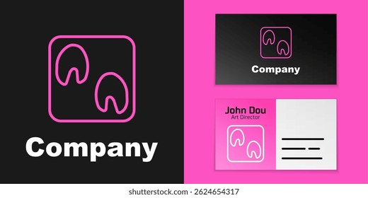Pink line Horse paw footprint icon isolated on black background. Logo design template element. Vector