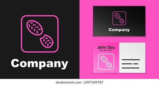 Pink line Human footprints shoes icon isolated on black background. Shoes sole. Logo design template element. Vector