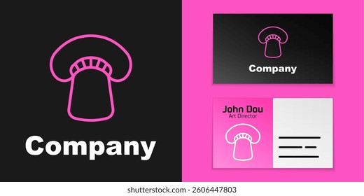 Pink line Mushroom icon isolated on black background. Logo design template element. Vector