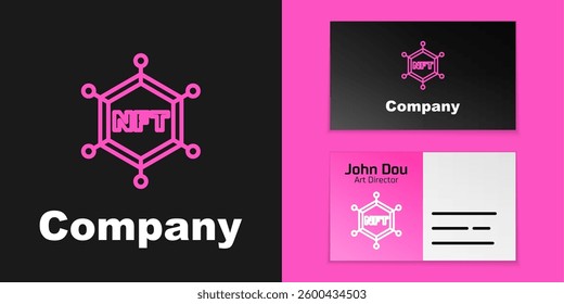 Pink line NFT blockchain technology icon isolated on black background. Non fungible token. Digital crypto art concept. Logo design template element. Vector