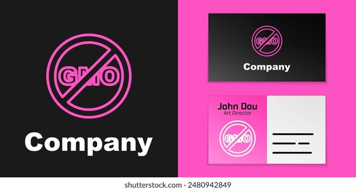 Pink line No GMO icon isolated Pink line background. Genetically modified organism acronym. Dna food modification. Logo design template element. Vector