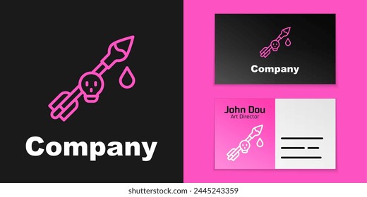 Pink line Poison on the arrow icon isolated on black background. Poisoned arrow. Logo design template element. Vector