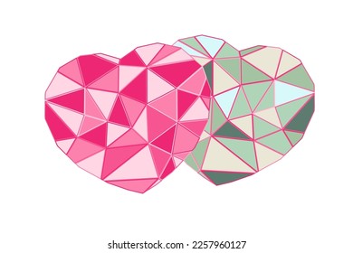 Patrón de vector cardiaco de línea rosada de polígono para la firma amorosa icono de fondo blanco