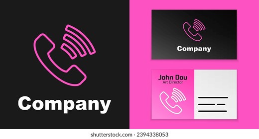 Pink line Telephone 24 hours support icon isolated on black background. All-day customer support call-center. Full time call services. Logo design template element. Vector