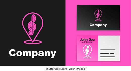 Icono de clave de agudos de línea rosa aislado sobre fondo negro. Elemento de Plantilla de diseño de logotipo. Vector