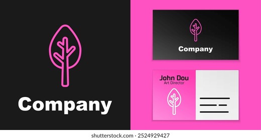 Icono de árbol de línea rosa aislado sobre fondo negro. Símbolo del bosque. Elemento de Plantilla de diseño de logotipo. Vector