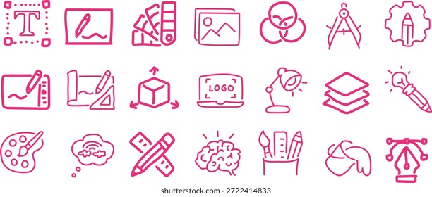Ícones de interface e do usuário da linha rosa
