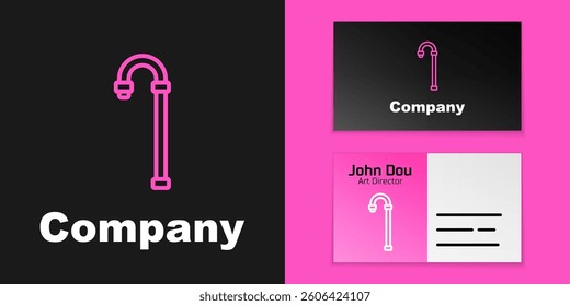 Pink line Walking stick cane icon isolated on black background. Logo design template element. Vector