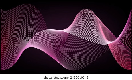 Pink line wave background. Rose magnetic smoke flare. Light red sound frequency abstract swirls. Purple glitter effect dance music radio wavelength. Glow border tech pattern.