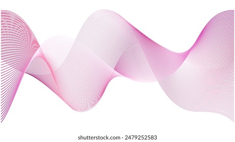 Onda de línea rosa como fondo abstracto del cáncer de mama. Curva de Vector de luz magenta diseño tecnológico. Remolino de fibra de seda curvado en flujo de viento. Diseño de efecto suave ondulado púrpura