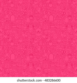 Pink Line Wedding Seamless Pattern. Vector Illustration of Outline Tile Background. Save the Date.