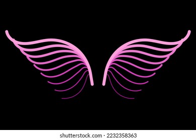 Pink line wing icon on dark background. Vector illustration.