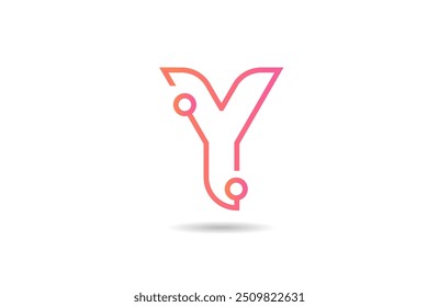 pink line Y letter alphabet logo icon design suitable for a technology business or company