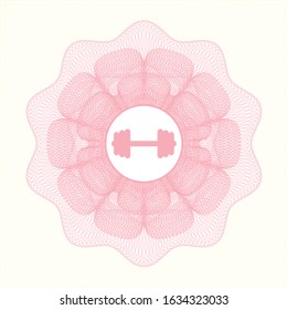 Pink linear rosette with big dumbbell icon inside