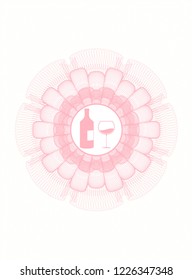 Pink linear rosette with bottle and glass of wine icon inside