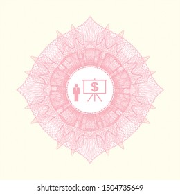 Pink linear rosette with business presentation icon inside