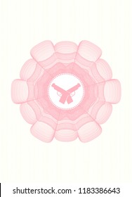 Pink linear rosette with crossed pistols icon inside
