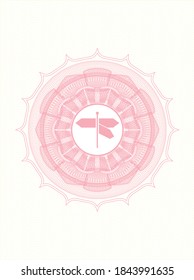 Rosa Linearrosette. mit dem Hinweisschild Symbol innen