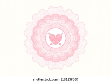 Pink linear rosette with heart with two arrows icon inside