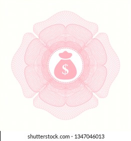Pink linear rosette with money bag icon inside