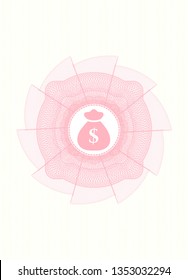 Pink linear rosette with money bag icon inside